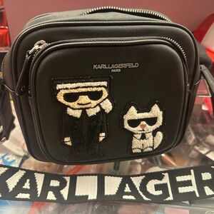 Karl Lagerfeld Black Belt Bag with Iconic Patches